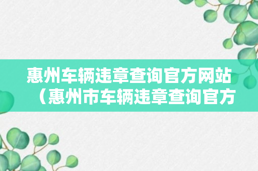 惠州车辆违章查询官方网站（惠州市车辆违章查询官方网站）