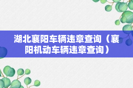 湖北襄阳车辆违章查询（襄阳机动车辆违章查询）