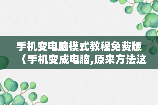 手机变电脑模式教程免费版（手机变成电脑,原来方法这么简单!）