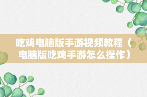 吃鸡电脑版手游视频教程（电脑版吃鸡手游怎么操作）