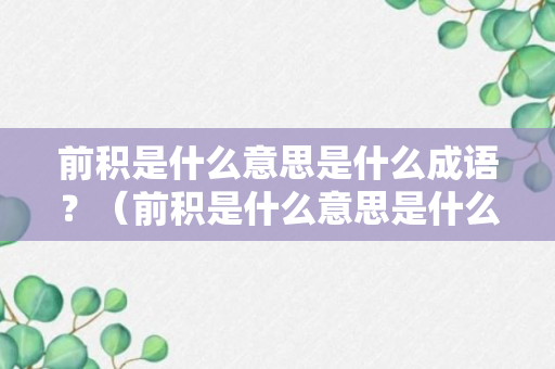 前积是什么意思是什么成语？（前积是什么意思是什么成语解释）