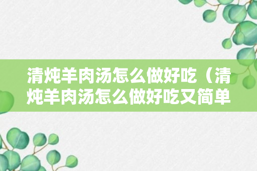 清炖羊肉汤怎么做好吃（清炖羊肉汤怎么做好吃又简单窍门）