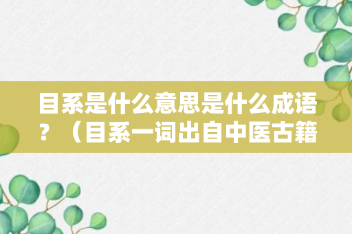 目系是什么意思是什么成语？（目系一词出自中医古籍）