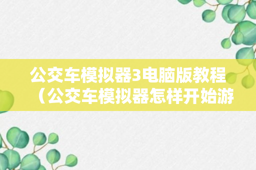 公交车模拟器3电脑版教程（公交车模拟器怎样开始游戏）