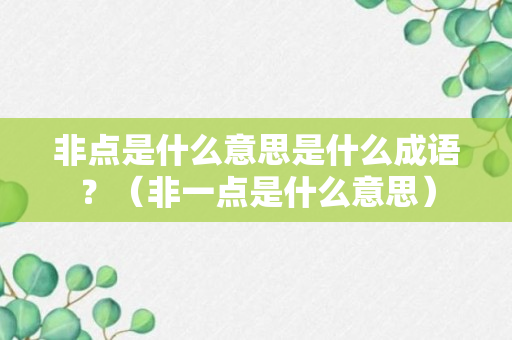 非点是什么意思是什么成语？（非一点是什么意思）