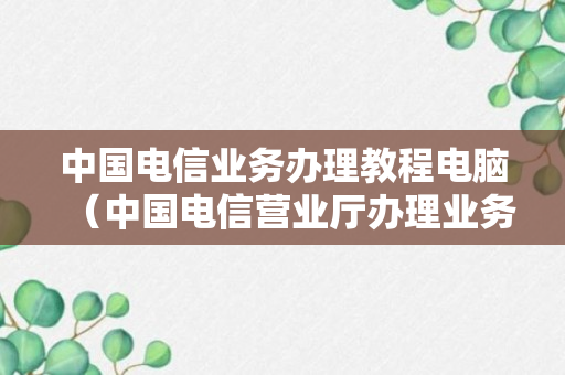 中国电信业务办理教程电脑（中国电信营业厅办理业务流程）