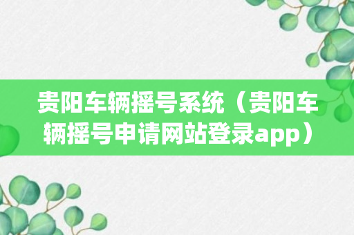 贵阳车辆摇号系统（贵阳车辆摇号申请网站登录app）