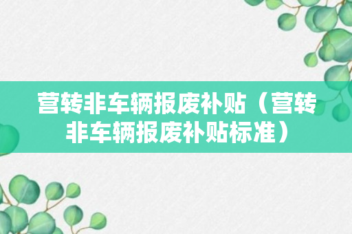 营转非车辆报废补贴（营转非车辆报废补贴标准）