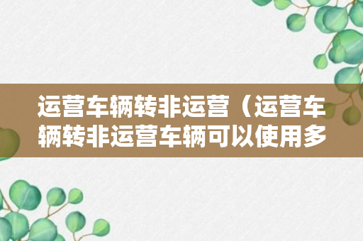 运营车辆转非运营（运营车辆转非运营车辆可以使用多少年）