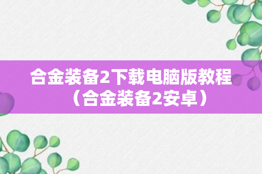 合金装备2下载电脑版教程（合金装备2安卓）