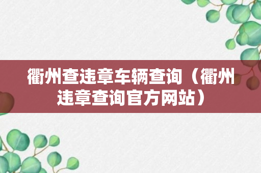 衢州查违章车辆查询（衢州违章查询官方网站）