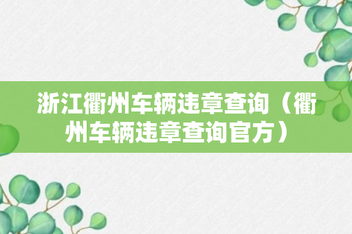 浙江衢州车辆违章查询（衢州车辆违章查询官方）