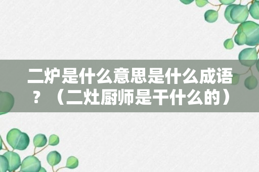 二炉是什么意思是什么成语？（二灶厨师是干什么的）