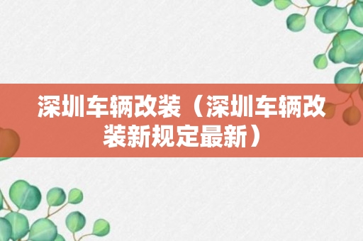 深圳车辆改装（深圳车辆改装新规定最新）