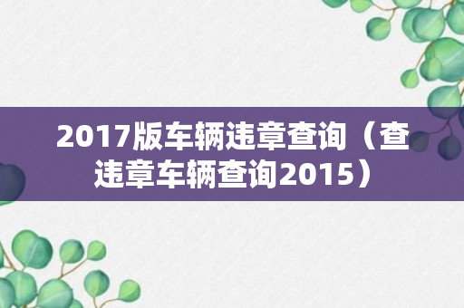 2017版车辆违章查询（查违章车辆查询2015）