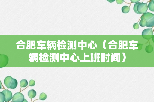 合肥车辆检测中心（合肥车辆检测中心上班时间）