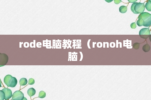 rode电脑教程（ronoh电脑）