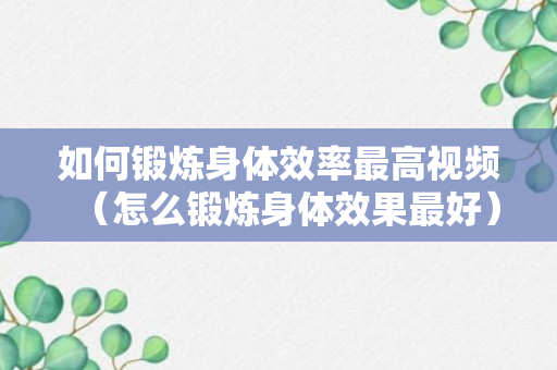 如何锻炼身体效率最高视频（怎么锻炼身体效果最好）