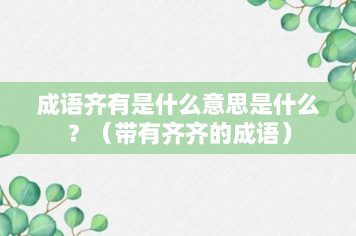 成语齐有是什么意思是什么？（带有齐齐的成语）