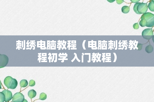 刺绣电脑教程（电脑刺绣教程初学 入门教程）