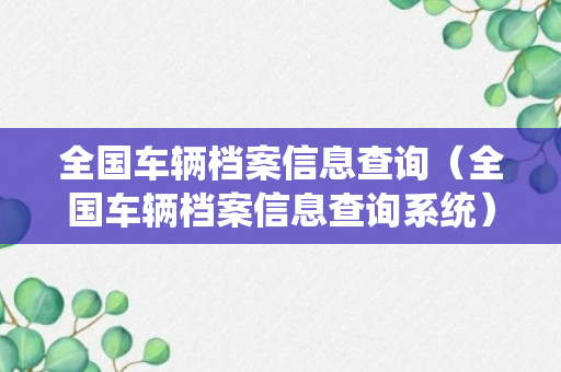 全国车辆档案信息查询（全国车辆档案信息查询系统）