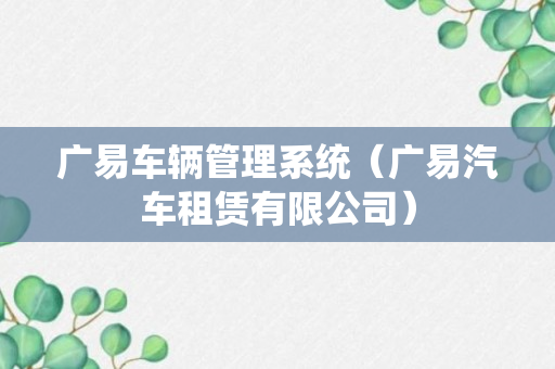 广易车辆管理系统（广易汽车租赁有限公司）