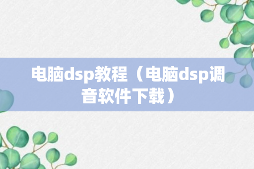 电脑dsp教程（电脑dsp调音软件下载）