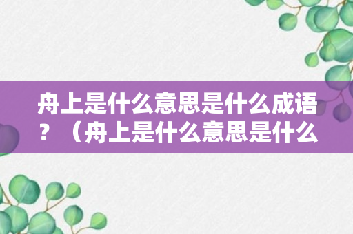 舟上是什么意思是什么成语？（舟上是什么意思是什么成语啊）