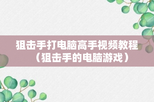 狙击手打电脑高手视频教程（狙击手的电脑游戏）