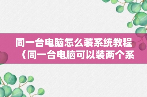 同一台电脑怎么装系统教程（同一台电脑可以装两个系统吗）