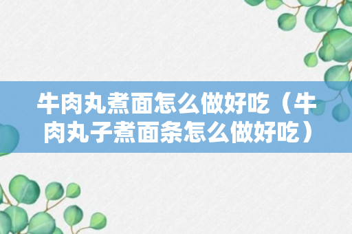 牛肉丸煮面怎么做好吃（牛肉丸子煮面条怎么做好吃）