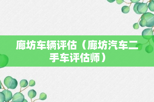 廊坊车辆评估（廊坊汽车二手车评估师）