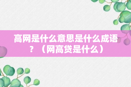 高网是什么意思是什么成语？（网高贷是什么）