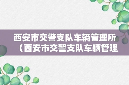 西安市交警支队车辆管理所（西安市交警支队车辆管理所电话）