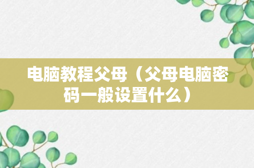 电脑教程父母（父母电脑密码一般设置什么）