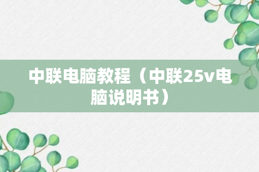 中联电脑教程（中联25v电脑说明书）