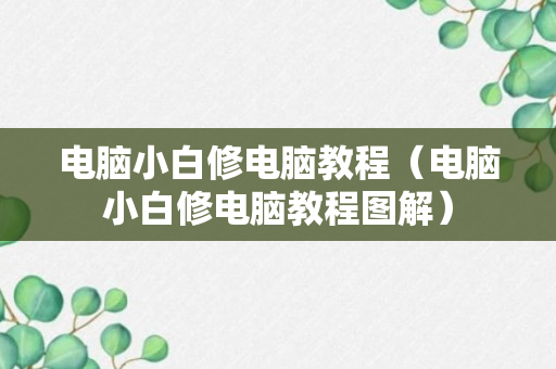 电脑小白修电脑教程（电脑小白修电脑教程图解）