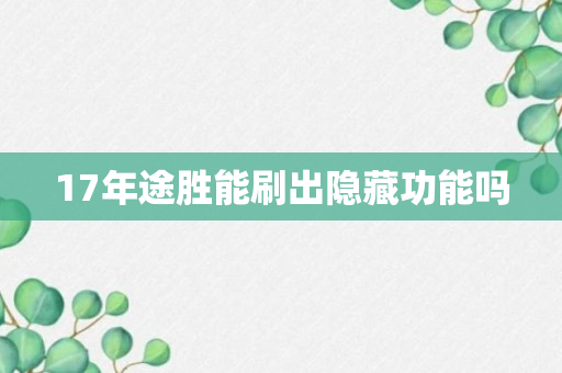 17年途胜能刷出隐藏功能吗