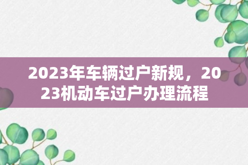 2023年车辆过户新规，2023机动车过户办理流程