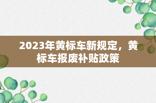 2023年黄标车新规定，黄标车报废补贴政策