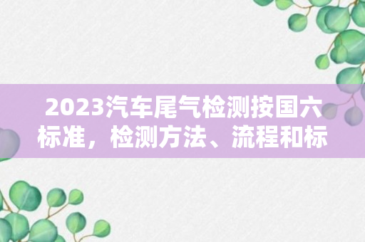 2023汽车尾气检测按国六标准，检测方法、流程和标准