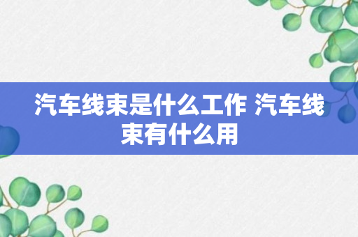 汽车线束是什么工作 汽车线束有什么用