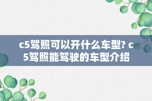 c5驾照可以开什么车型? c5驾照能驾驶的车型介绍