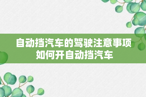 自动挡汽车的驾驶注意事项 如何开自动挡汽车