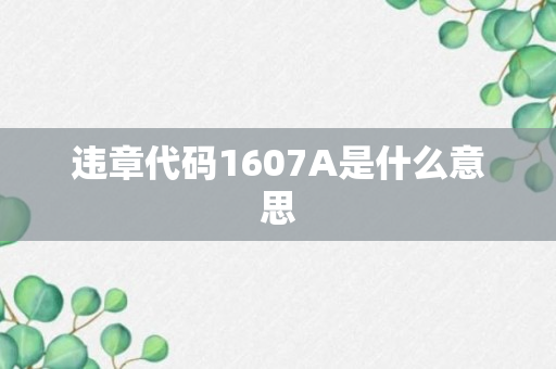 违章代码1607A是什么意思