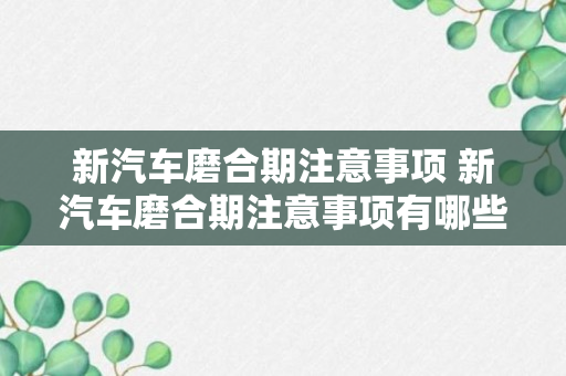 新汽车磨合期注意事项 新汽车磨合期注意事项有哪些