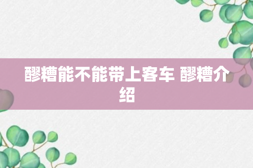 醪糟能不能带上客车 醪糟介绍