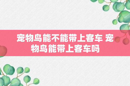 宠物鸟能不能带上客车 宠物鸟能带上客车吗