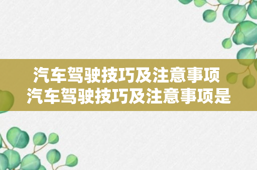 汽车驾驶技巧及注意事项 汽车驾驶技巧及注意事项是什么