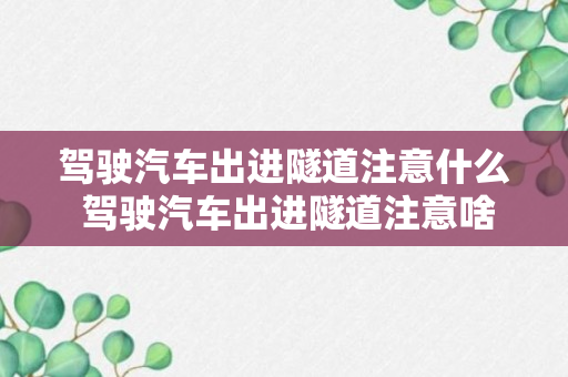 驾驶汽车出进隧道注意什么 驾驶汽车出进隧道注意啥